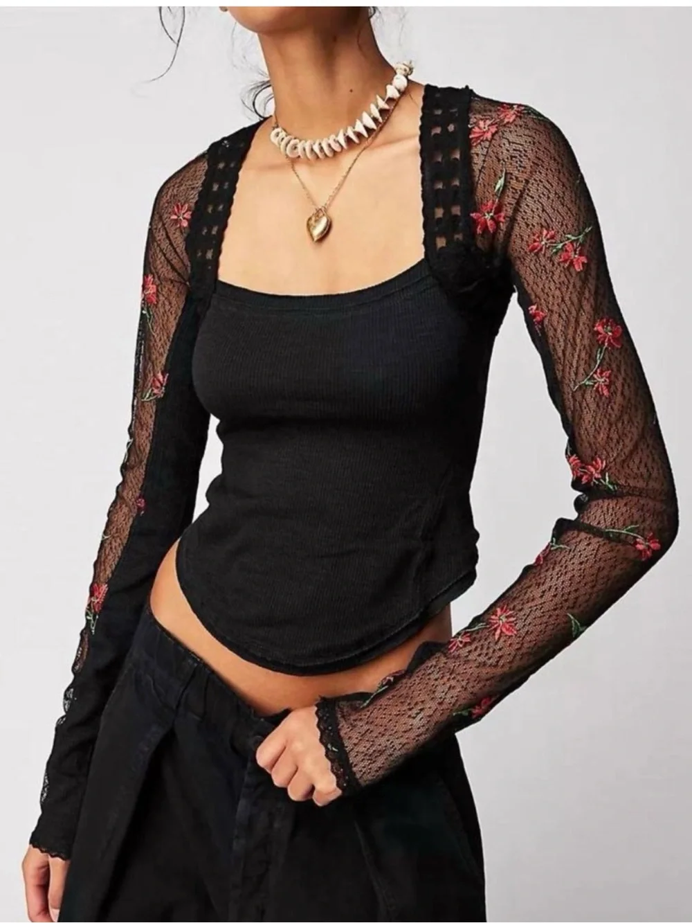 Free People Jolie Top in Black Combo size M